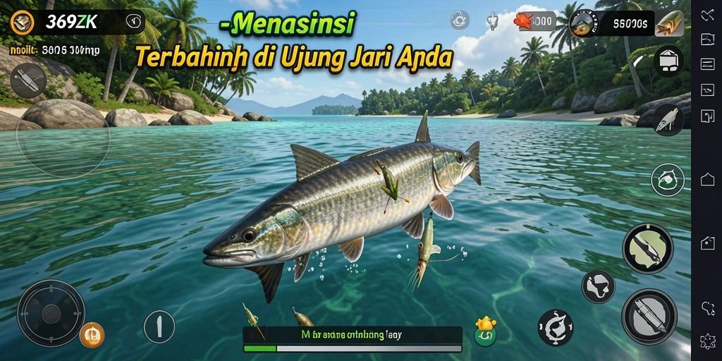 Tampilan gameplay menarik dalam 369ZK dengan pengalaman memancing.