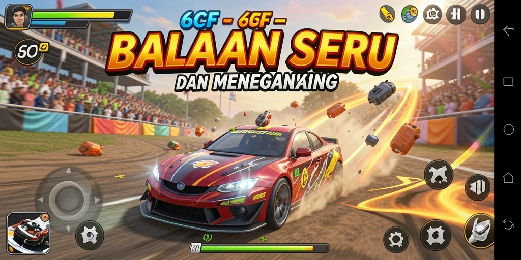 Screenshot menampilkan aksi balapan seru dalam 6CF.
