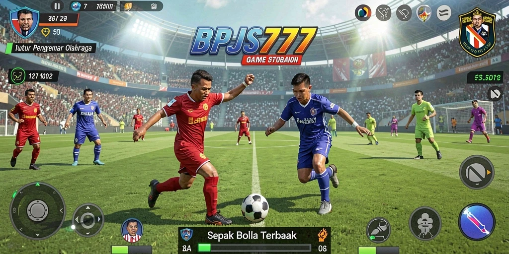 Tampilan gameplay BPJS777 dengan aksi seru di lapangan sepak bola.