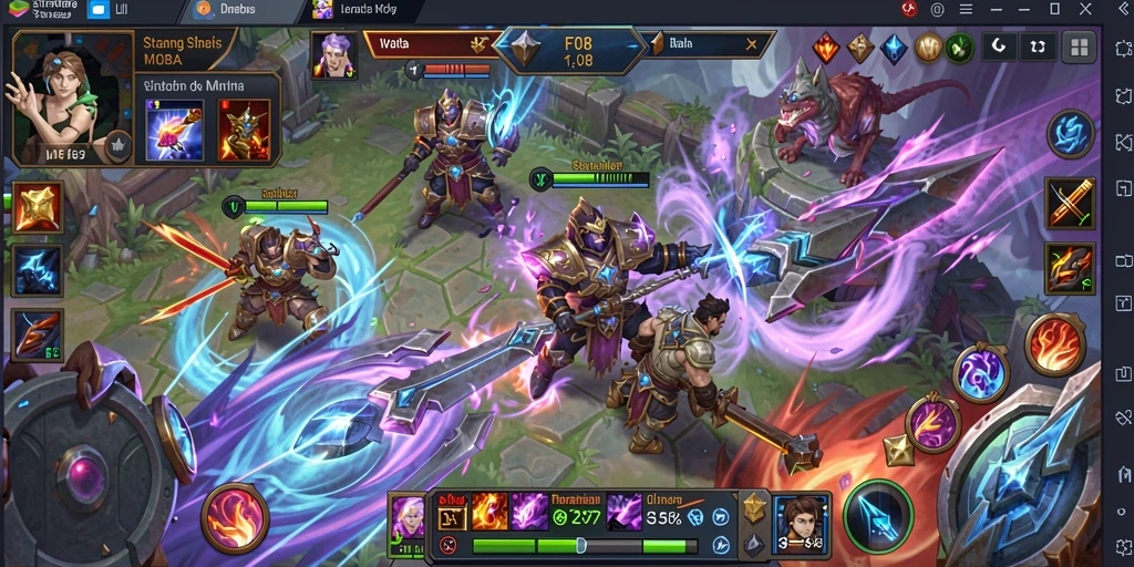 Tampilan aksi menegangkan dalam gameplay F08 MOBA.