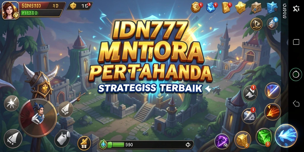 Screenshot gameplay IDN777 menampilkan menara pertahanan dan gelombang musuh.