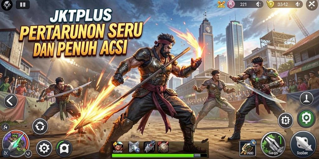 Screenshot gameplay <strong>JKTPLUS</strong> menunjukkan aksi pertarungan yang mendebarkan.