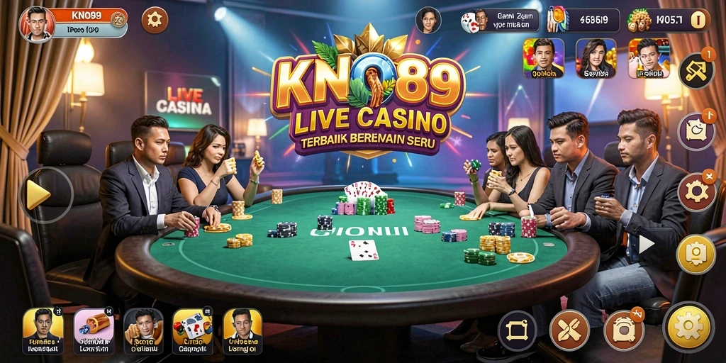 Tampilan gameplay KNO89 yang menampilkan dealer dan pemain di meja kasino.