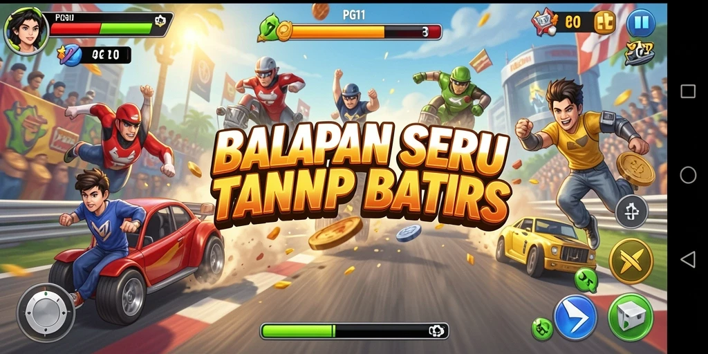Screenshot PG11 menampilkan aksi balapan yang mendebarkan dengan mobil-mobil cepat.