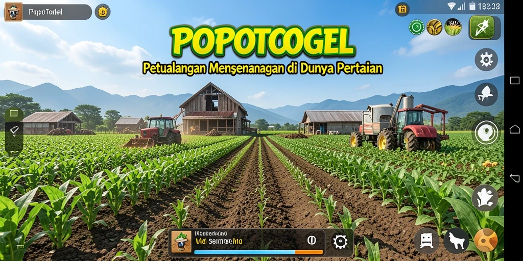 Screenshot utama dari POPOTOGEL menampilkan aktivitas bertani yang seru dan interaktif.
