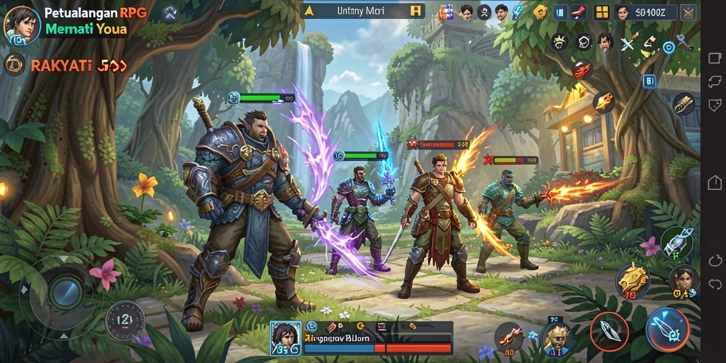 Screenshot RAKYATJP menampilkan aksi pertarungan yang seru di dalam game RPG.