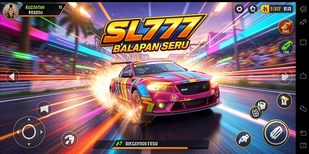 Gameplay SL777 yang menegangkan dengan mobil balap cepat.