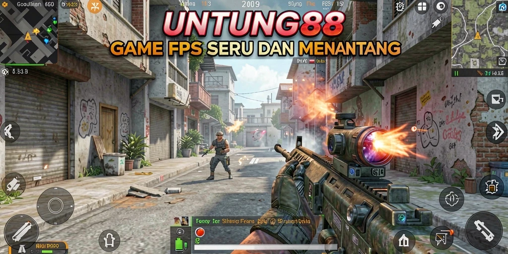 Screenshot utama UNTUNG88 menampilkan aksi seru pemain di medan tempur FPS.