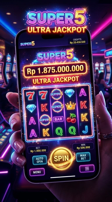 Tampilan utama aplikasi super5 yang menarik dan informatif.